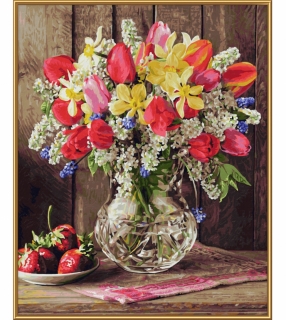 Kwiaty i truskawki 40 x 50 cm